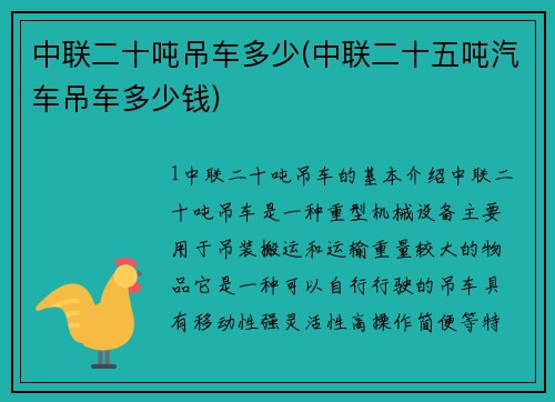 中联二十吨吊车多少(中联二十五吨汽车吊车多少钱)